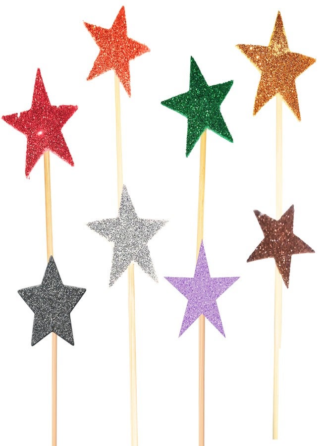 GLOBEADO Glitter Star Cake Toppers, 20 Pieces, Stars with Wooden Sticks, Party Decoration (MIXED COLOR) - Image 1